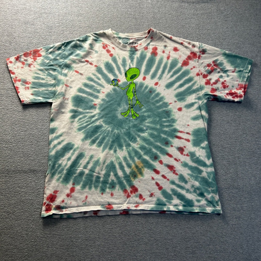Alien Tie Dye T Shirt Mens XL Chemistry Graphic Tee UFO Festival Shirt